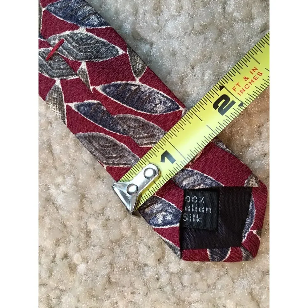 Villa Bugatti Mens 100% Silk Tie Red Blue Gray Geometric Leaves Designer Necktie